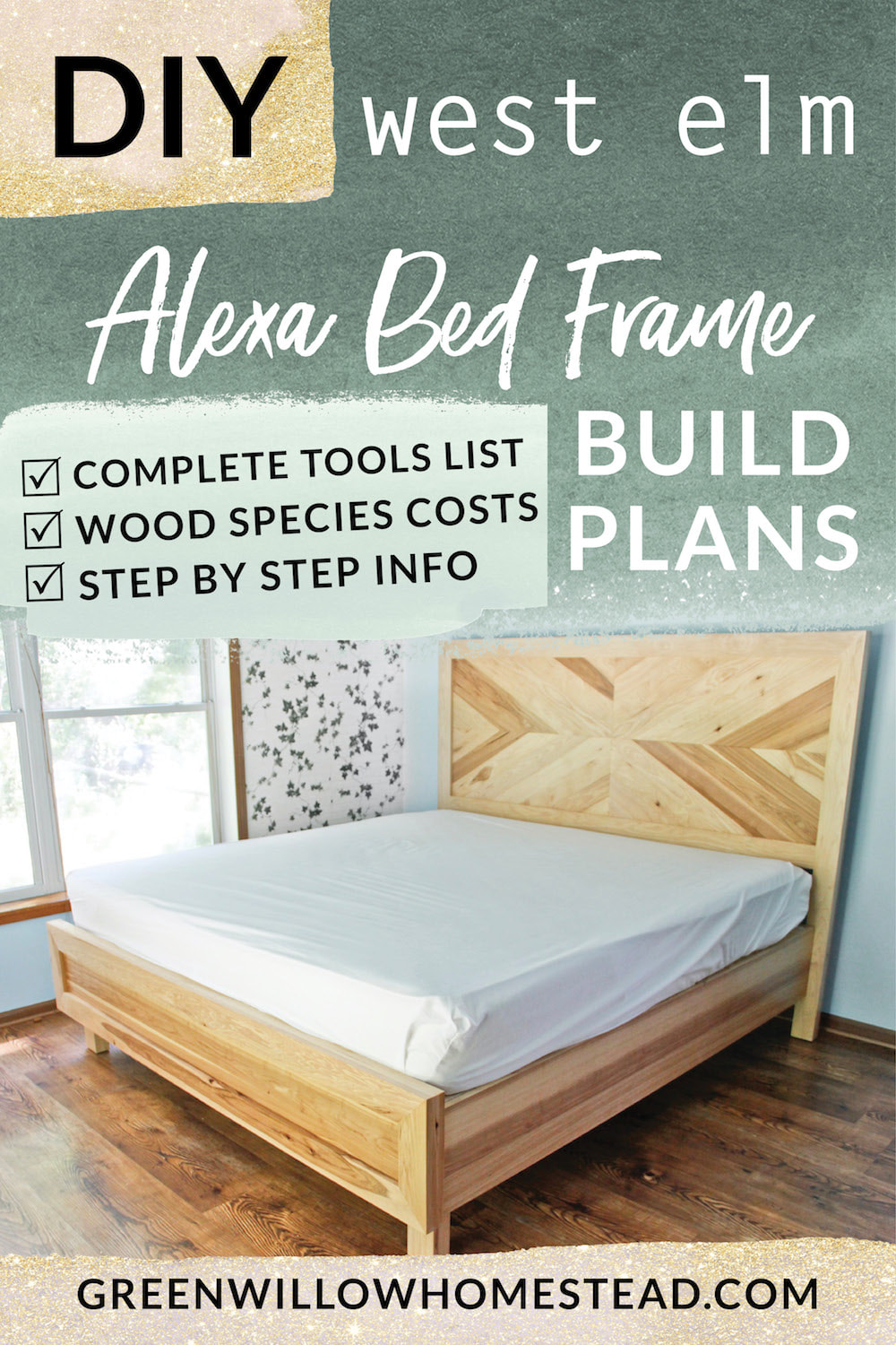DIY West Elm Alexa Bed Frame Build Plans Chevron Style Headboard