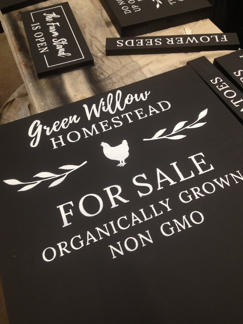The farm stand signs were created using Cricut templates and chalkboard paint